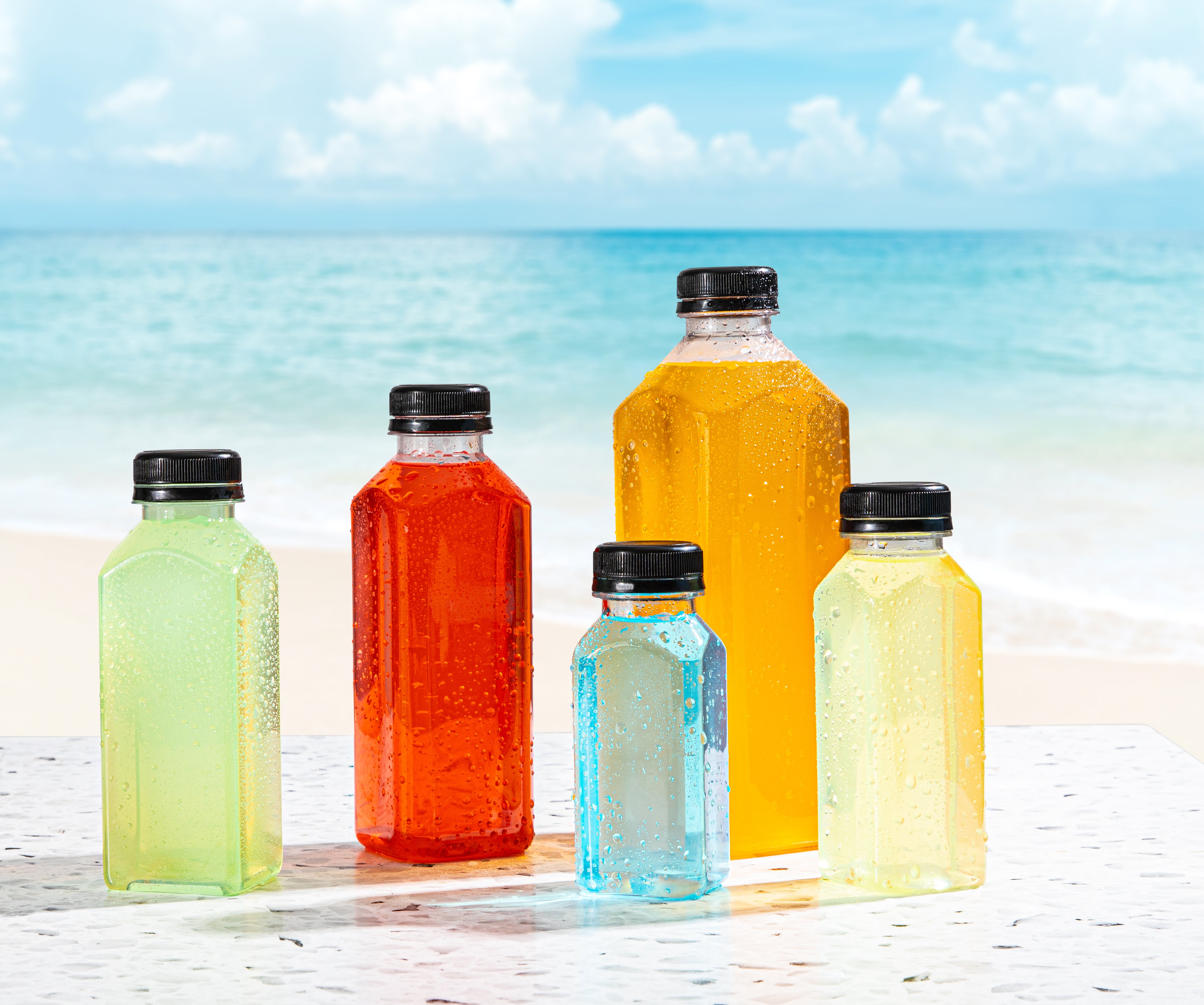 Clear Bottles PET SQUARE with black lid 24 pack